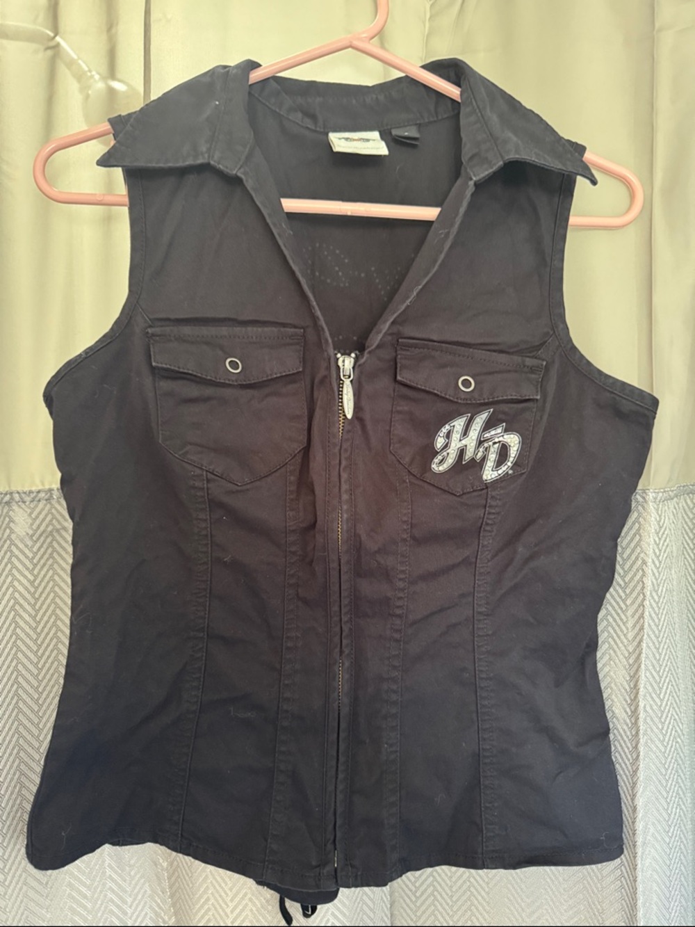 Harley-Davidson Black Sleeveless Zip-Up Tank with HD Embroidered Logo
